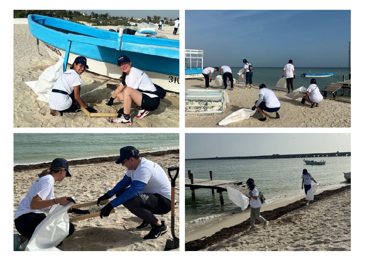 Voluntarios de PepsiCo México en Puerto Progreso, Yucatán durante la Estrategia Nacional de Limpieza y Conservación de Playas y Costas